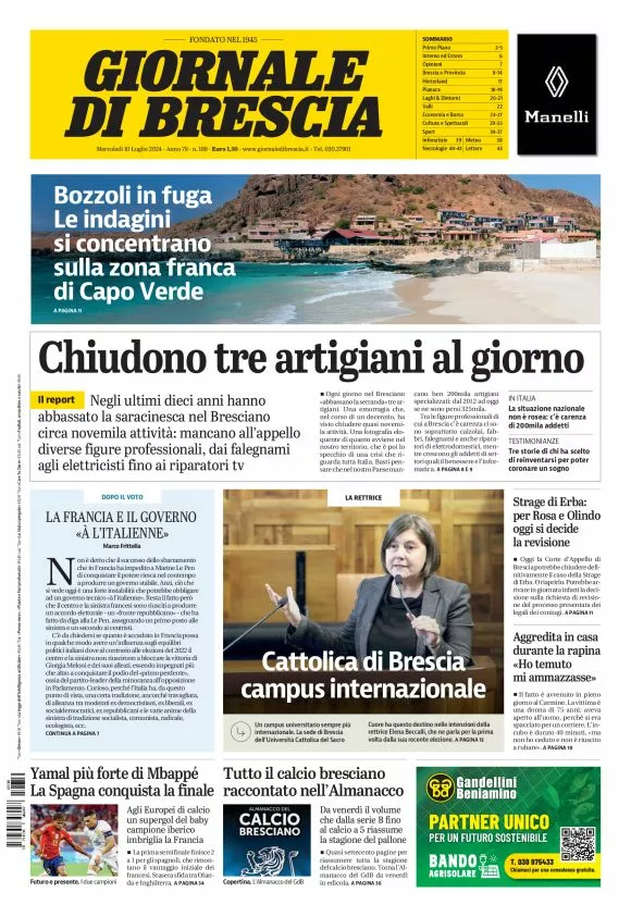 Prima-pagina-giornale di brescia-oggi-edizione-del-2024-07-10